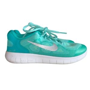 Nike Free Run Kids‎ Running Shoes Teal Silver Lace Up Size 4.5Y